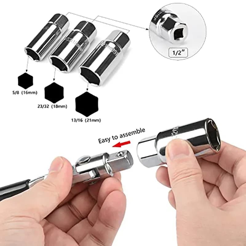 Plug Torque Wrench | 4-Piece Socket Set | 16mm 18mm 21mm Chrome-Plated - Thumbnail 5
