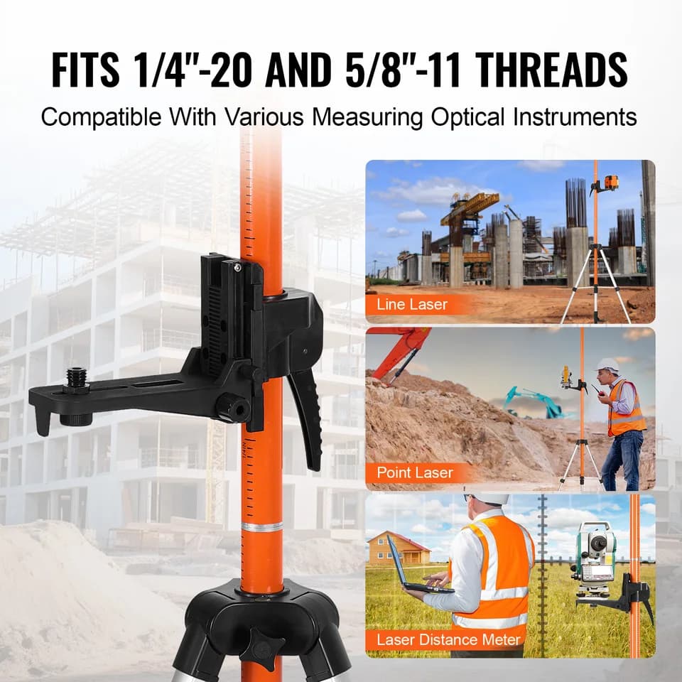 Laser Level Tripod | 1/4" & 5/8" Thread | 104-340cm Height, Bubble Level - Thumbnail 7