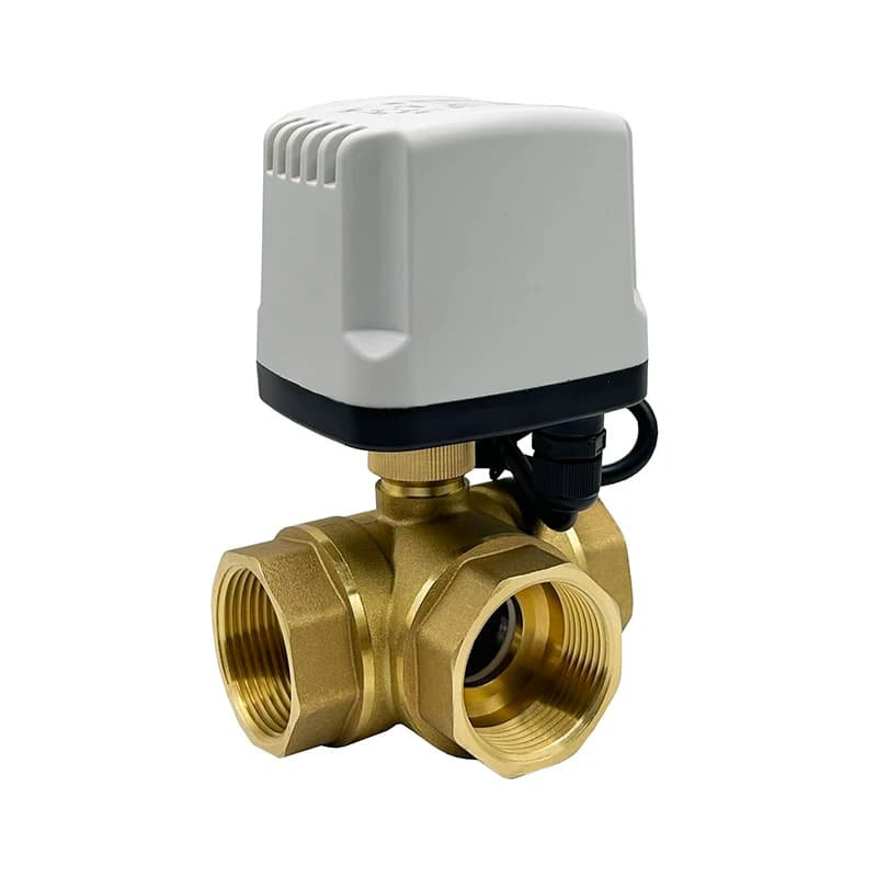 DN15-DN32 3-Way Brass Gate Valve with actuator on a white background.