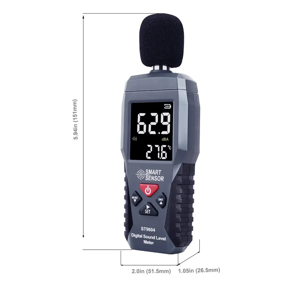 Digital Decibel Meter | 30-130dB LCD Backlight | Noise Meter with Thermometer - Thumbnail 5