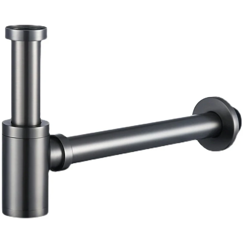 Brushed Gold P-Trap Siphon | Round Brass Basin Waste | Pop-Up Drainer - Thumbnail 6