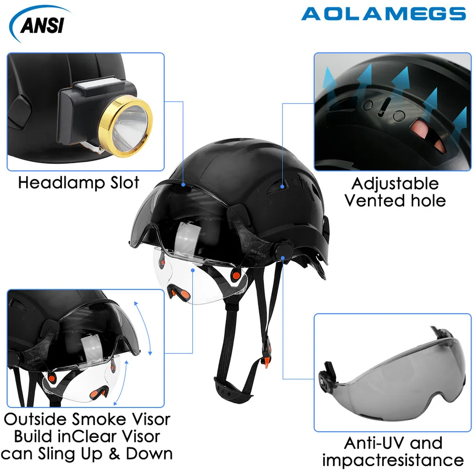 Safety Construction Helmet | Double Visor Goggle | Industrial Head Protection - Thumbnail 2