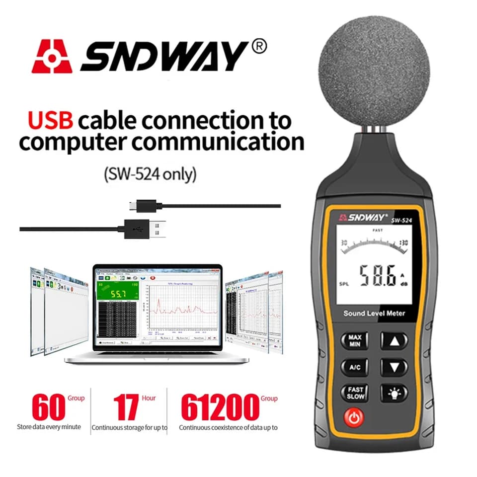SNDWAY SW-523 Sound Level Meter | Handheld dB Noise Audio Tester | Digital Decibel Monitor - Thumbnail 2