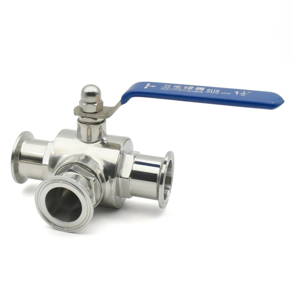 Sanitary T-Port Ball Valve with Lockshield Key | SS304/316L OD50.5/64mm | Three-way Flow Control - Thumbnail 3