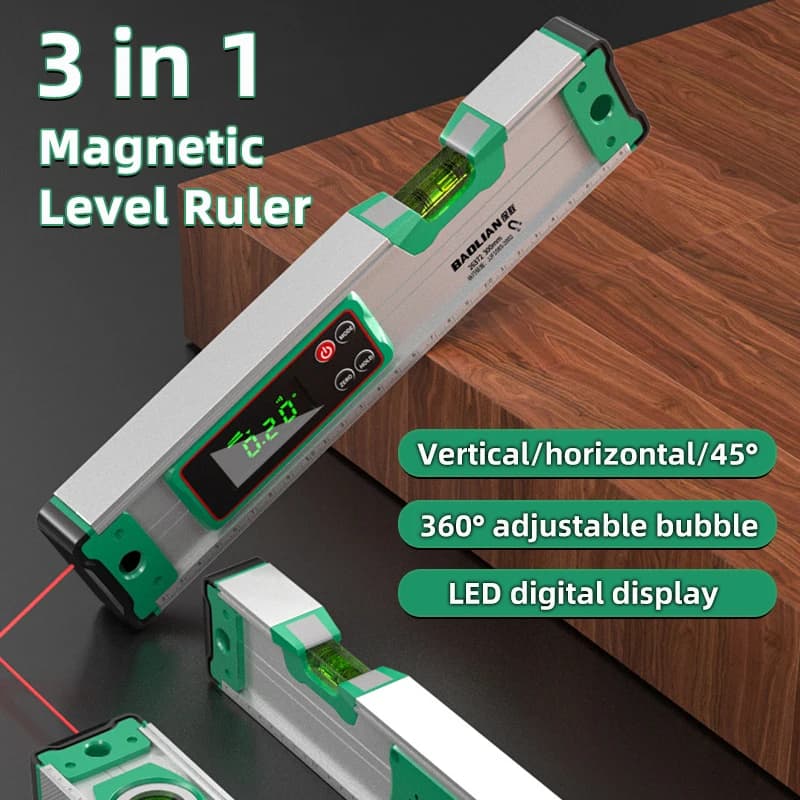 3-in-1 Digital Laser Level Ruler | Magnetic, 30-50cm | Aluminium Alloy Protractor - Thumbnail 2