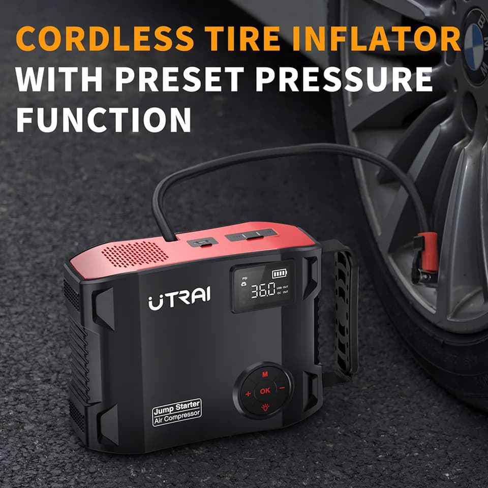 UTRAI Jump Starter | 2000A Power Bank & 150PSI Air Compressor | 12V Tyre Inflator - Thumbnail 3