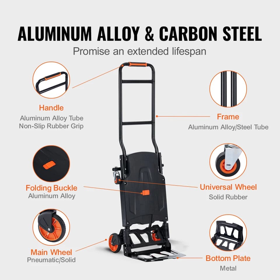 Folding Sack Truck | 136kg Aluminium Trolley | Telescopic Dolly - Thumbnail 4