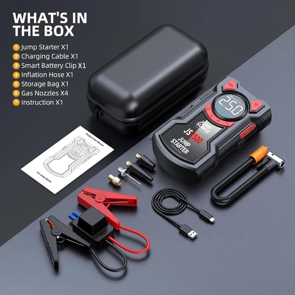 5-in-1 Car Tyre Inflator Digital | 3000A Jump Starter | 150PSI Air Compressor - Thumbnail 6