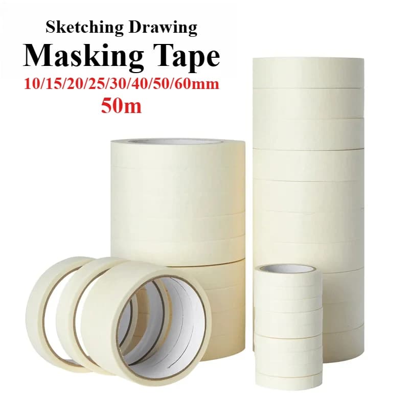 Masking Tape | White Crepe Paper | 15/25/35mm x 50m for Painting & Drawing - Thumbnail 2