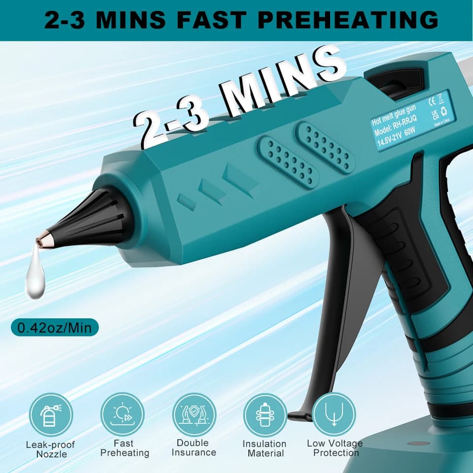 Cordless Hot Melt Glue Gun | Portable 11mm Sticks | DIY Electric Repair Tool (No Battery) - Thumbnail 4