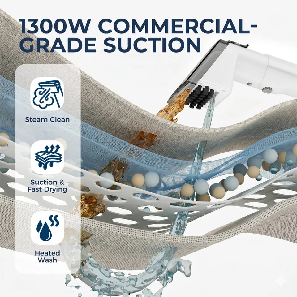 Cleaner Carpet Cleaner | 13kPa Suction & 100°C Steam | 1300W Upholstery - Thumbnail 3