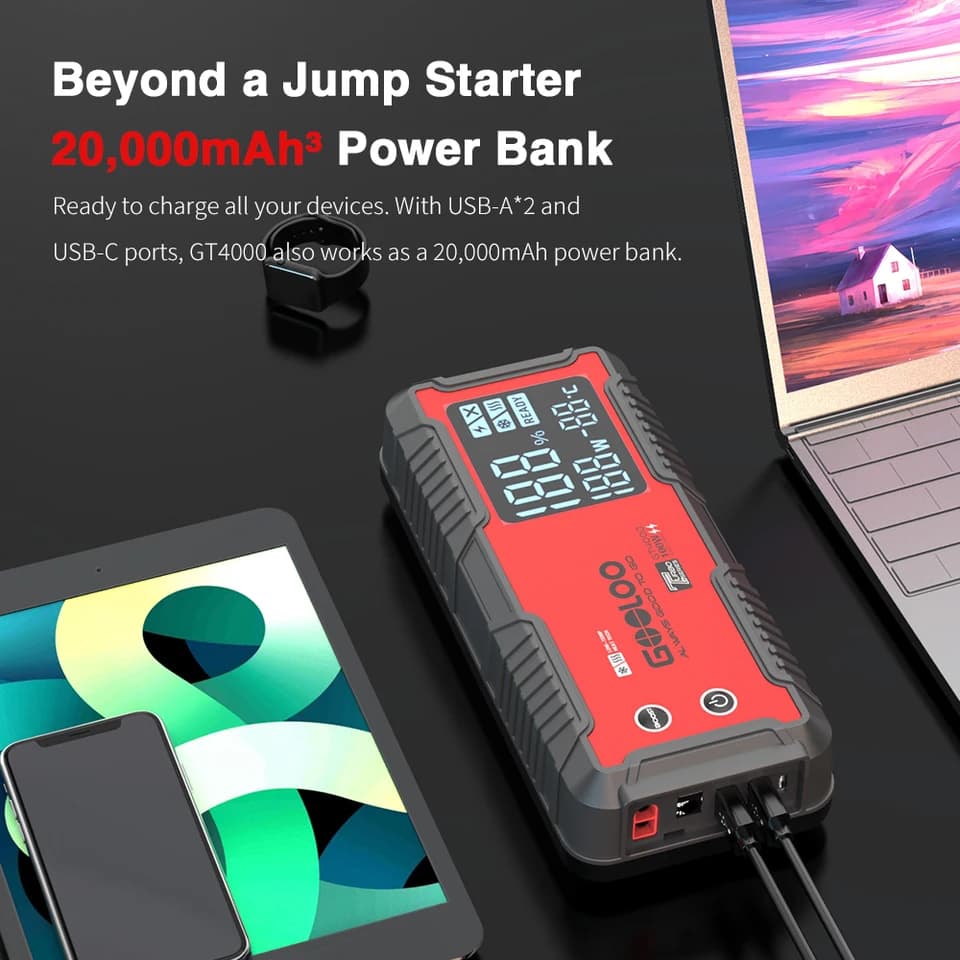Heavy-Duty Remote Car Starter | 4000A Peak Current | 20000mAh Jump Box - Thumbnail 6