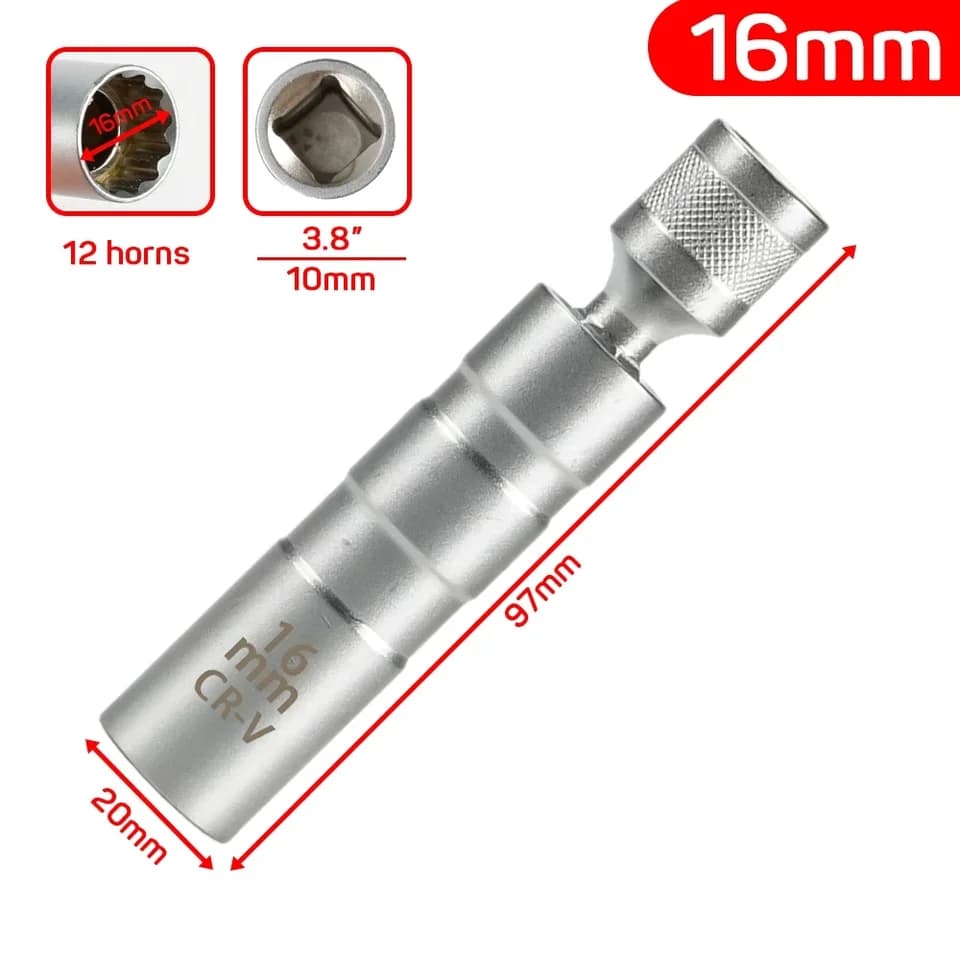 Spark Plug Socket | 16mm Thin Wall 12-Point | Flexible Joint Wrench - Thumbnail 5
