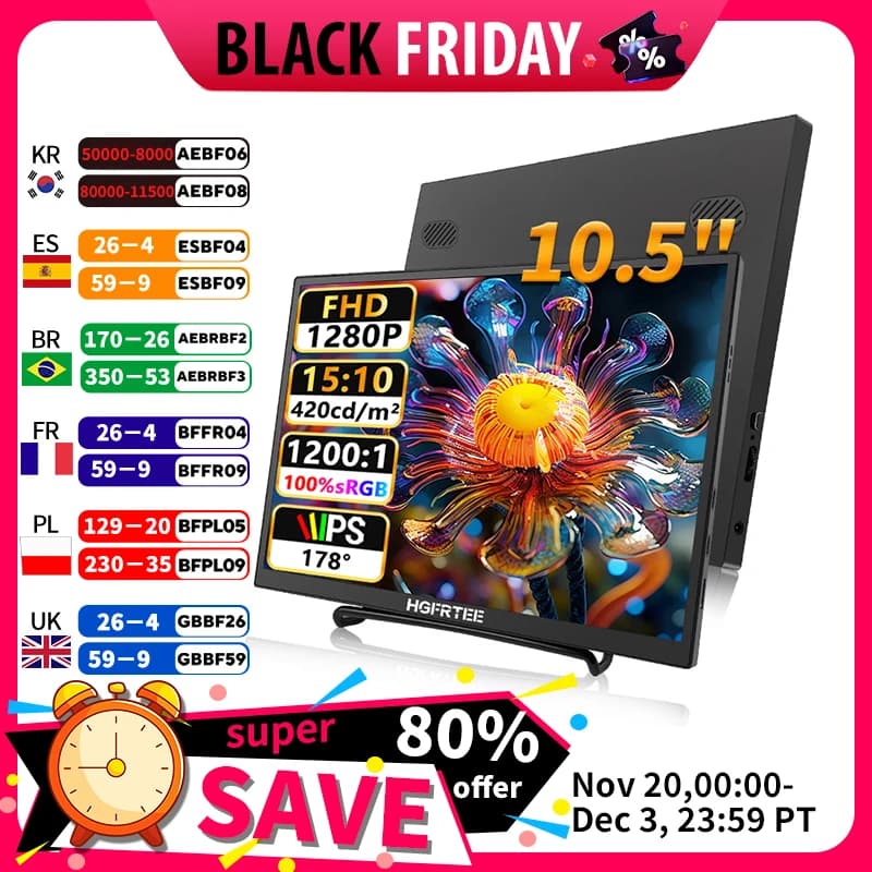 HGFRTEE Portable Monitor | 10.5" 1280P 420 Nits | Laptop, Mac, Xbox, PS5 Display - Thumbnail 2