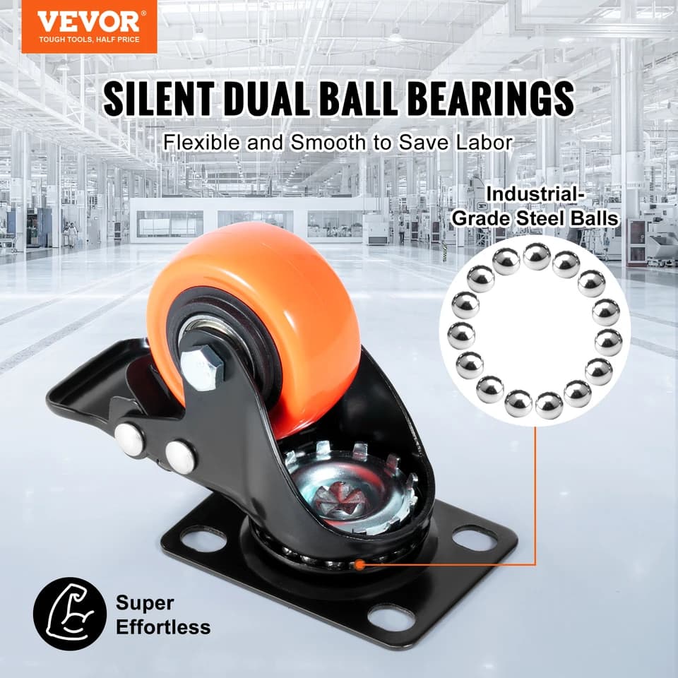 Heavy-Duty Swivel Casters | Dual Locking PVC Wheels | For Carts & Workbenches - Thumbnail 2