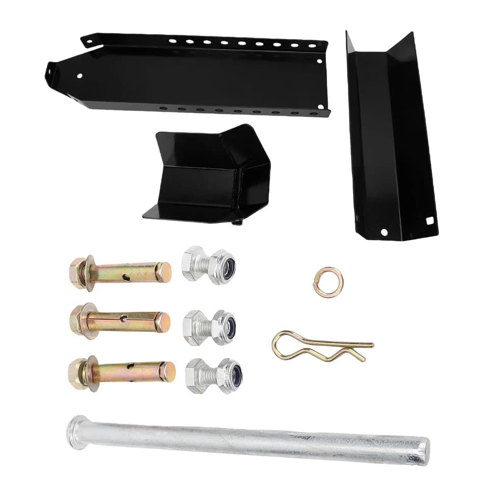 Front Wheel Chock Motorcycle kit with metal components and fasteners.