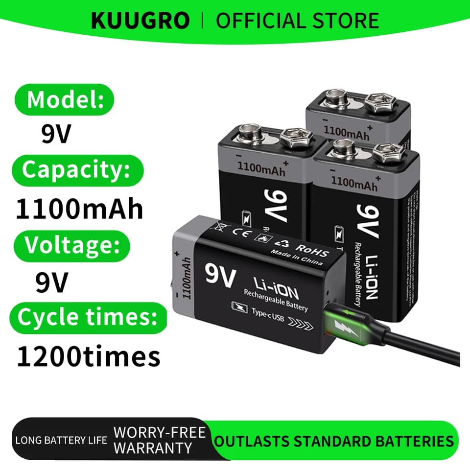 Rechargeable 9V Li-ion Battery for Multimeters | 1100mAh Type-C | RC Model 6F22 - Thumbnail 3