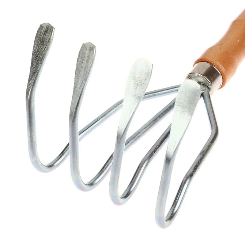 Wide four-foot rake with robust tines, ideal for raking tidal flats, oyster harvesting, or large-scale garden farming.