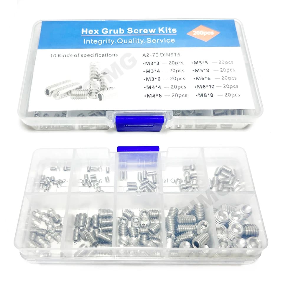 Screws Assortment | M3-M8 Stainless Steel Hex | 200pc Cup Point Set - Thumbnail 6
