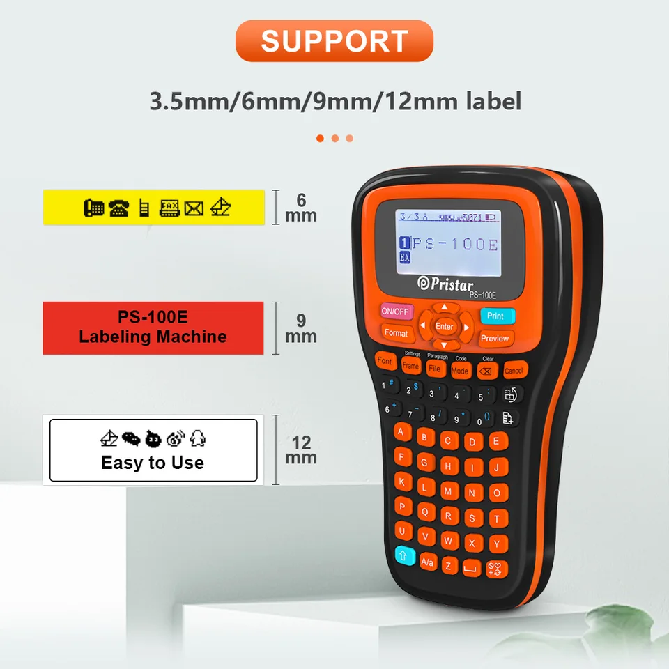 PS100E Portable Label Maker | Compatible with Brother P-Touch | For 6-12mm TZe Tape - Thumbnail 2