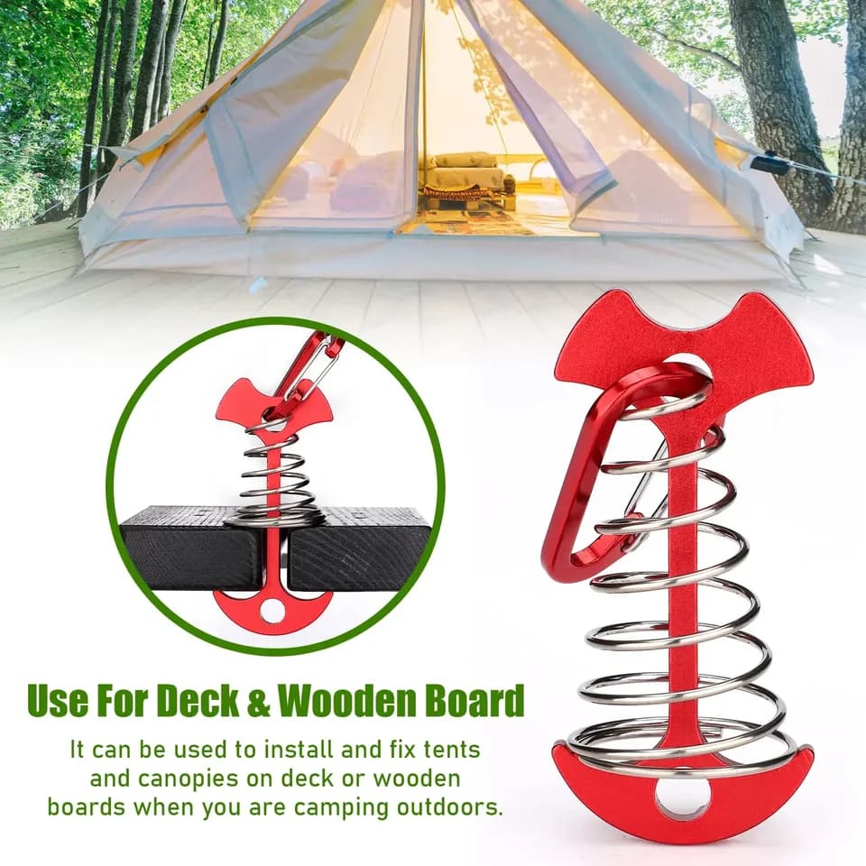 Ground Pegs for Decks | Fishbone Tent Stakes | Spring Rope Tensioner - Thumbnail 4
