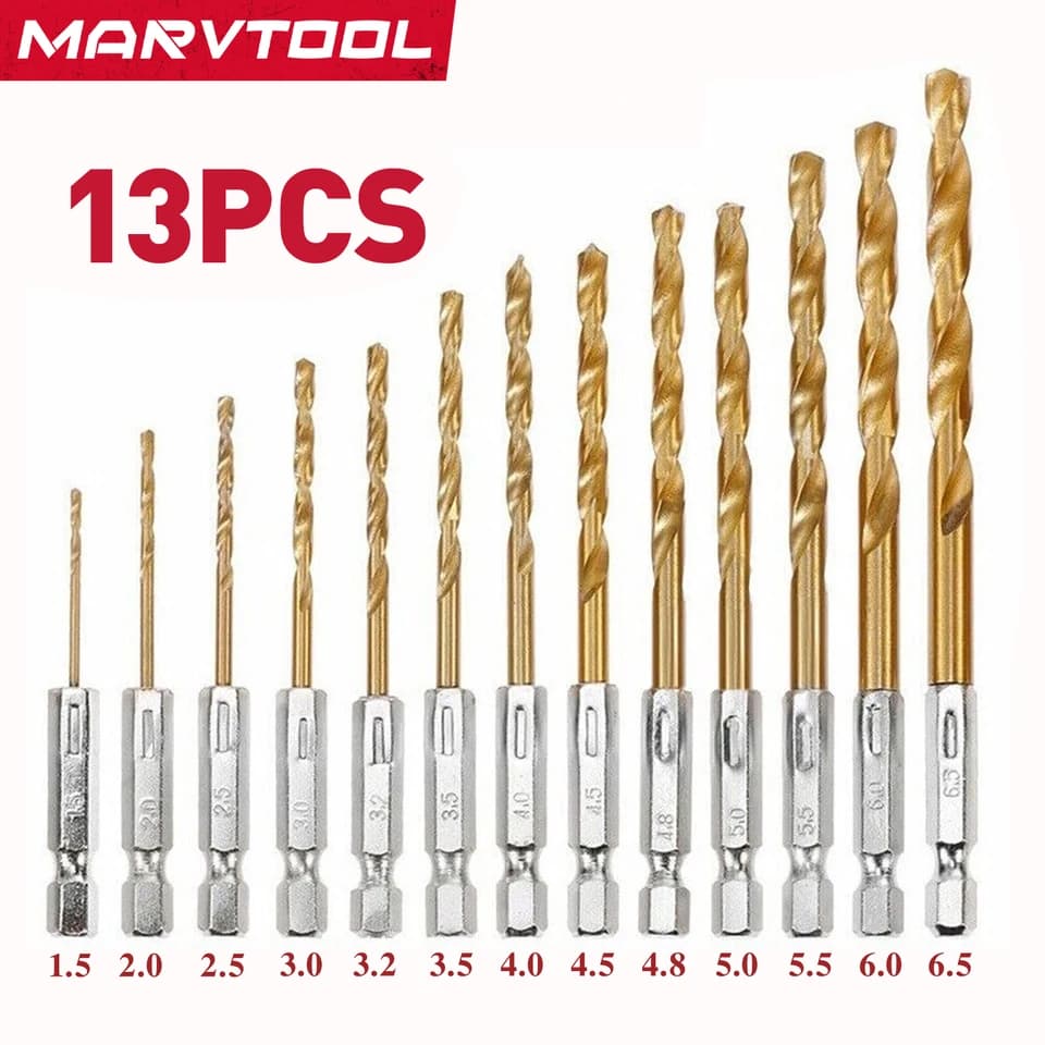 Drill Bit Set | 13-Piece Titanium Coated | 1/4 Hex Shank for Metal - Thumbnail 5