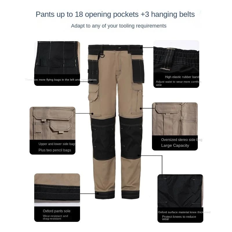 Knee Pads Work Trousers | Multi-Pocket Cargo | Men's Outdoor Workwear - Thumbnail 6