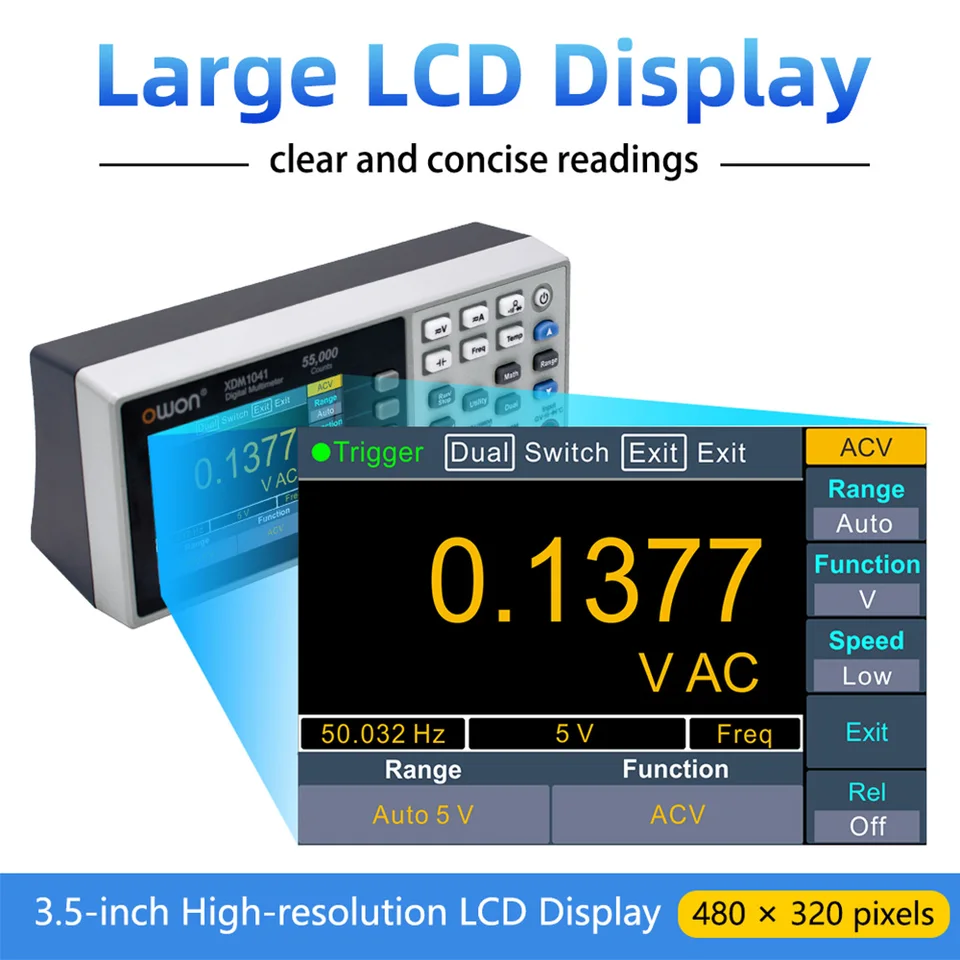 OWON XDM1041 XDM1241 Multimeter | 55000 Count True RMS | Benchtop LCD Voltmeter - Thumbnail 3