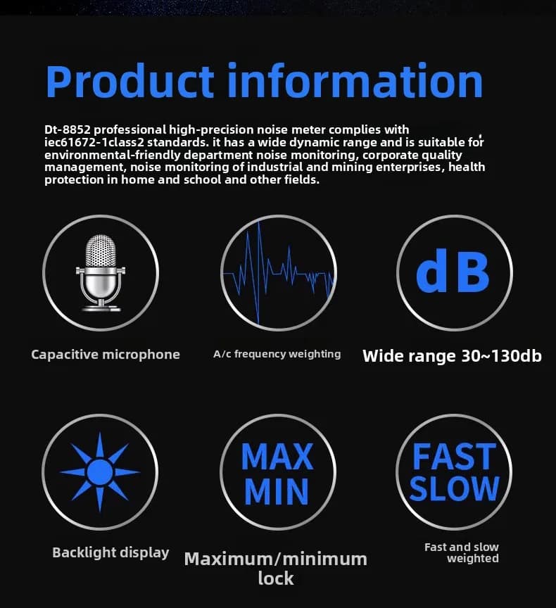 Sound Level Meter 8852 | 1.4dB Accuracy & USB Recorder | 30~130dB Range - Thumbnail 4