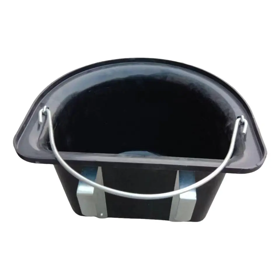 Livestock Feeder Pan, a black bucket on a plain white background.