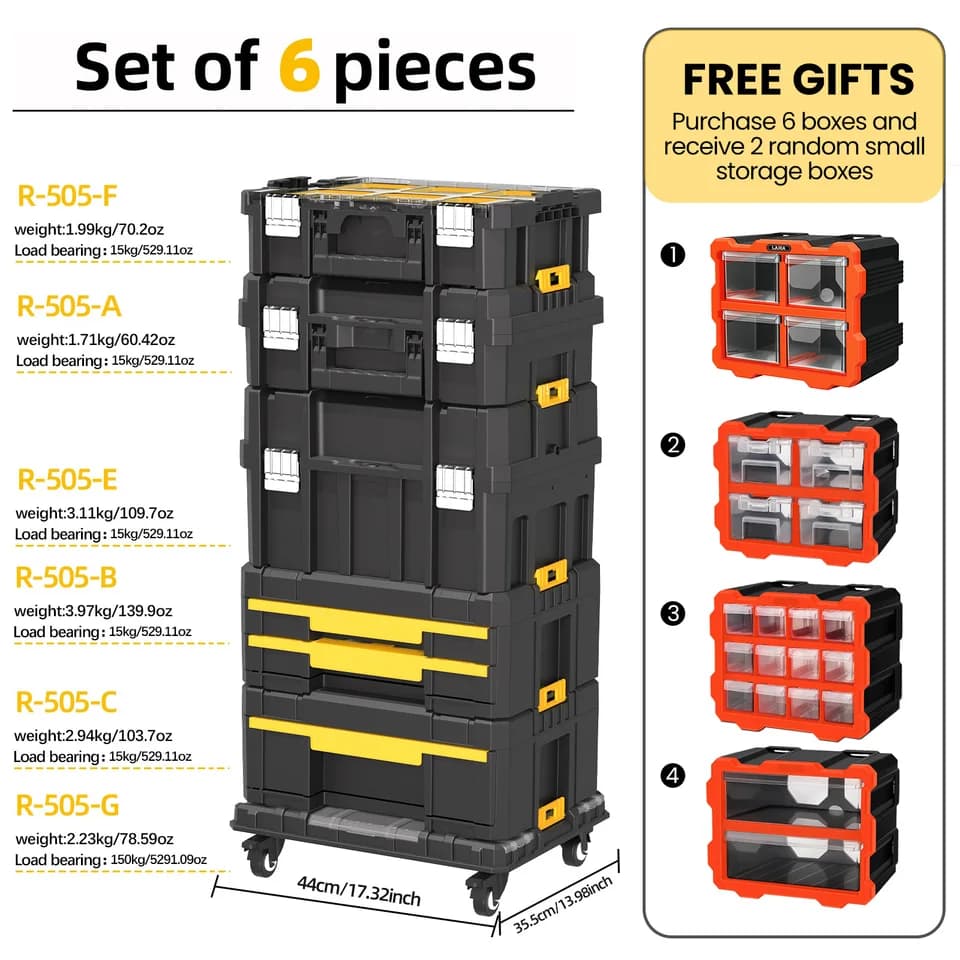 Stackable Rolling Tool Box | Portable Plastic Storage | Garage Organiser - Thumbnail 4
