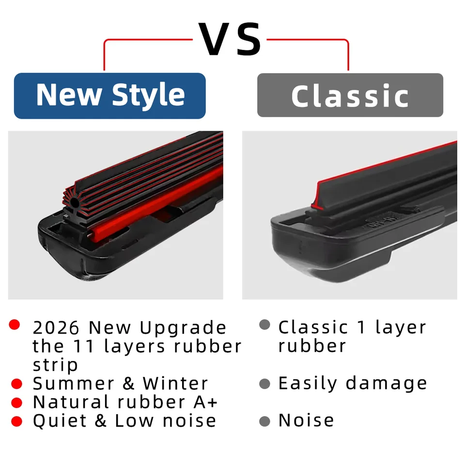 26 Inch Wiper Blades | 11-Layer Natural Rubber | All-Weather J/U Hook - Thumbnail 3