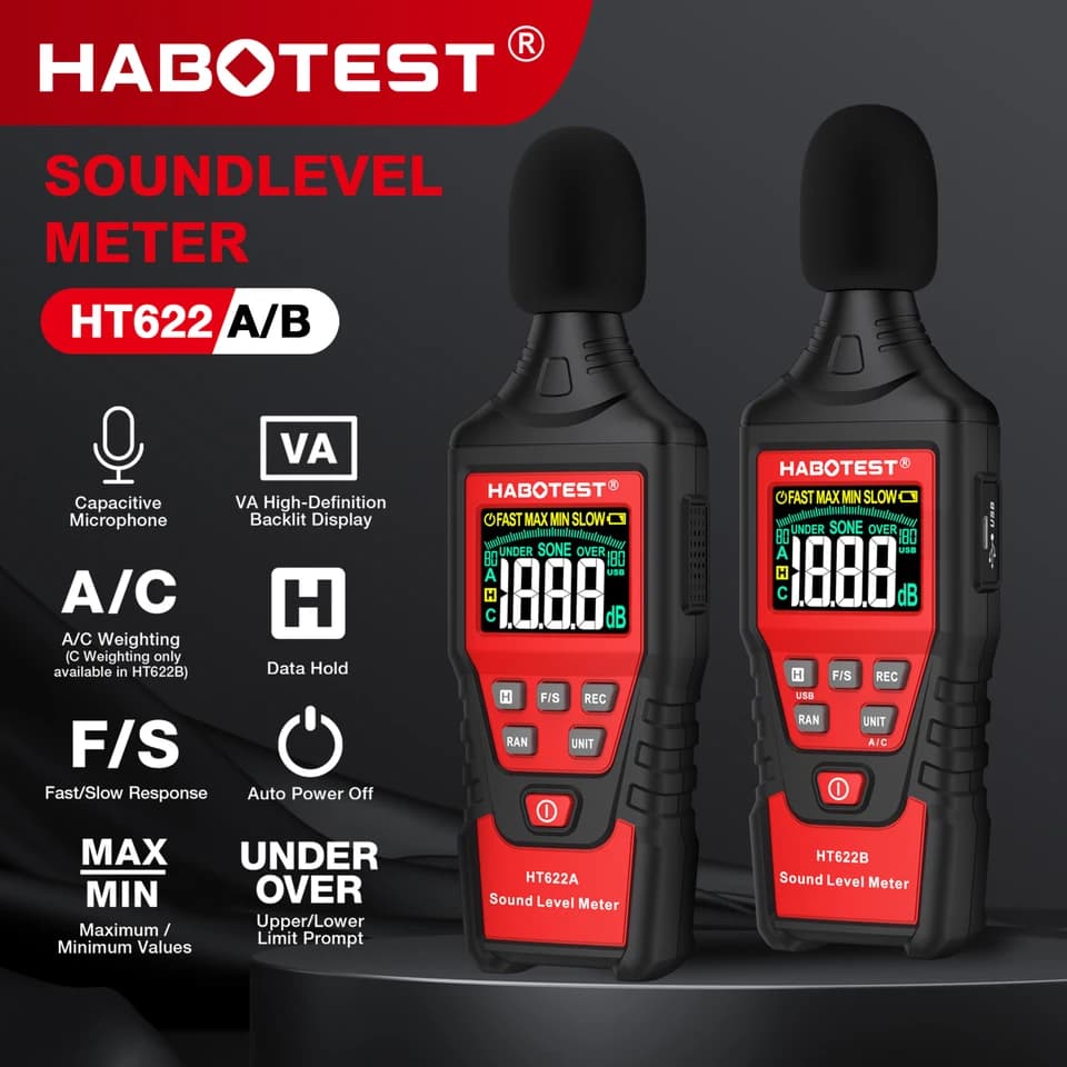 HT622 Sound Level Meter | 30-130dBA Noise Measurement | Portable Decibel Meter - Thumbnail 3