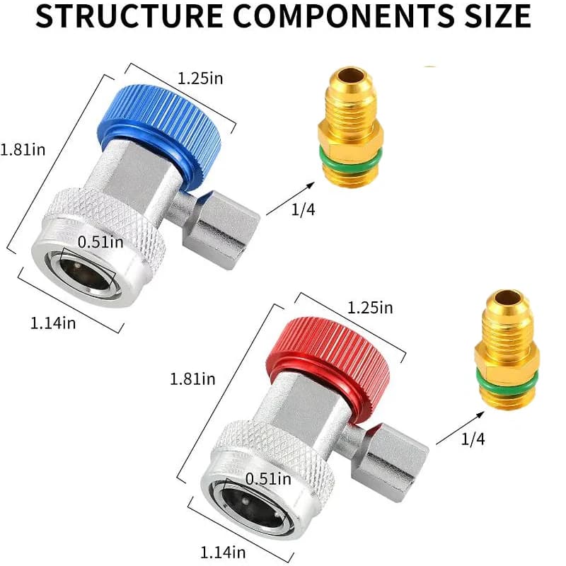 Car AC Recharge Kit | R134A Quick Couplers | H/L Manifold Gauge Adapters - Thumbnail 3
