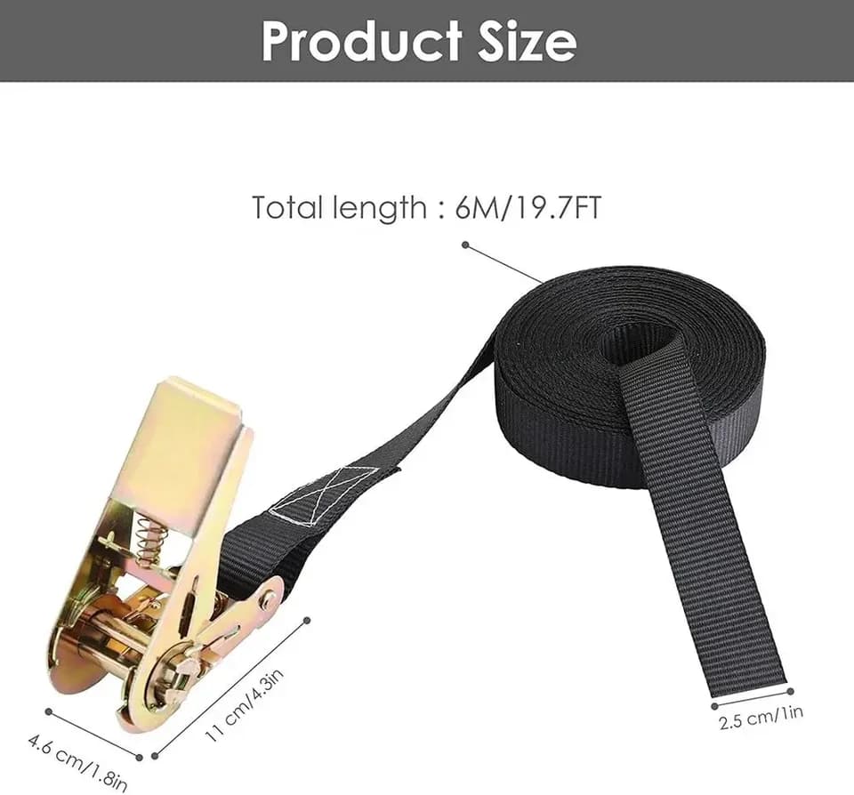 Heavy-Duty Ratchet Strap Set | 0.8T Load Capacity | 25mm x 6m Polyester - Thumbnail 3