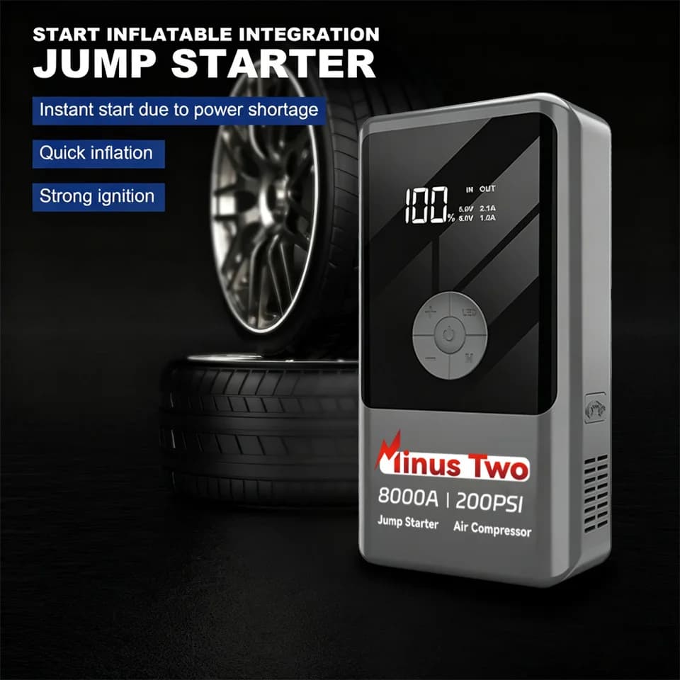 Cables for Car with Air Compressor | Portable Jump Starter | Tire Inflator - Thumbnail 3