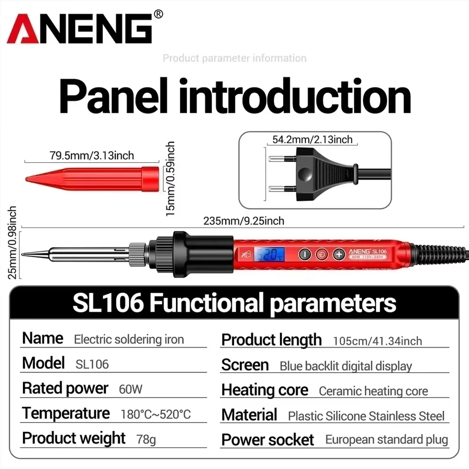 60W Adjustable Soldering Iron | 180-520°C Temp Control | Electrician Repair Tool - Thumbnail 6