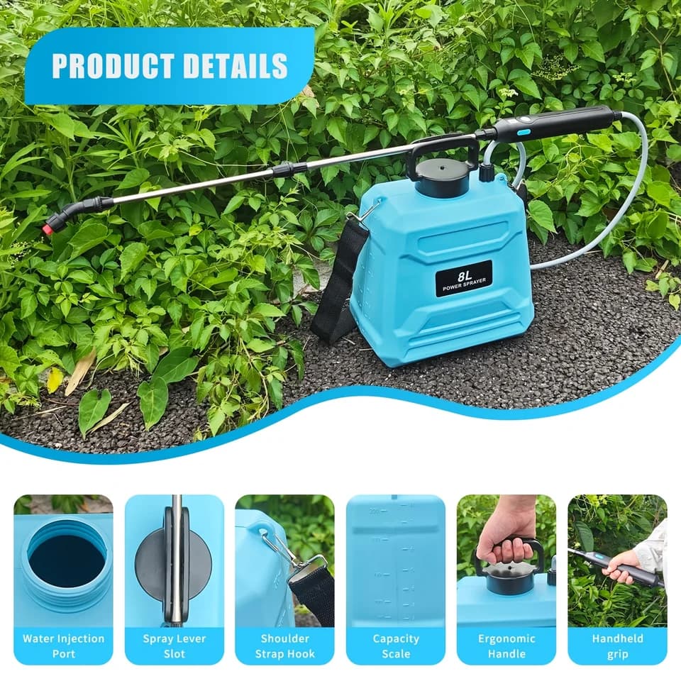 8L Battery Knapsack Sprayer | USB Rechargeable Handle | Portable Electric Sprayer - Thumbnail 4