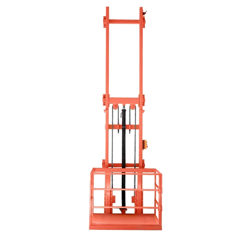 500KG to 1000KG electric hydraulic freight elevator for warehouse and home use, featuring a sturdy guide rail lift system.