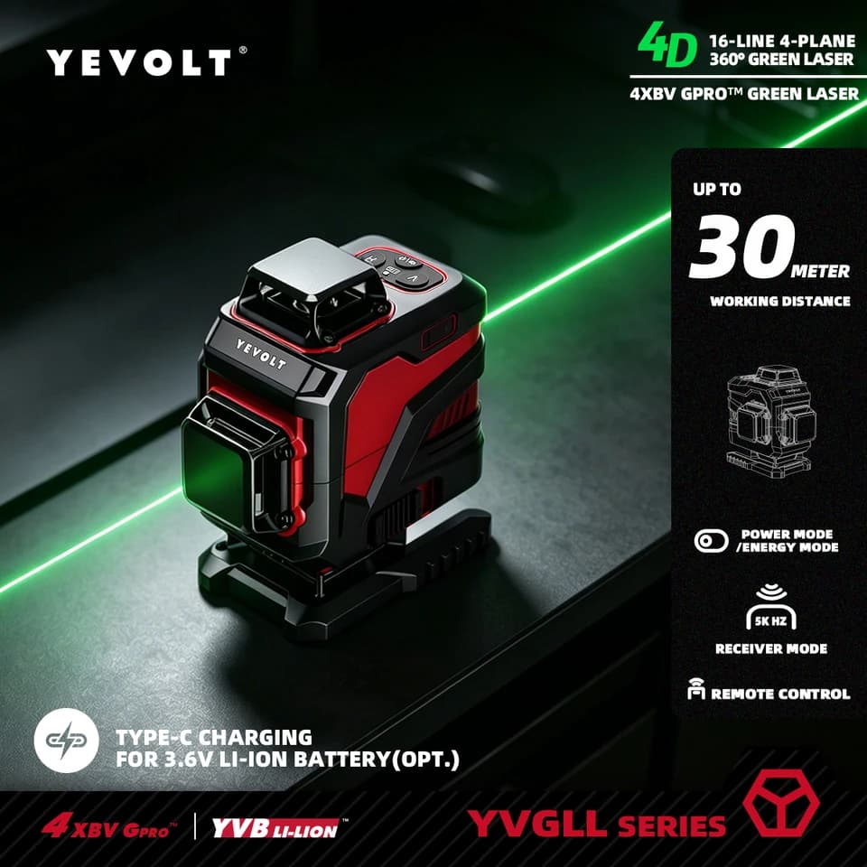 YEVOLT YVGLL4XS16 Laser Level | 16-Line 360° Self-Levelling | 3D Horizontal & Vertical - Thumbnail 2