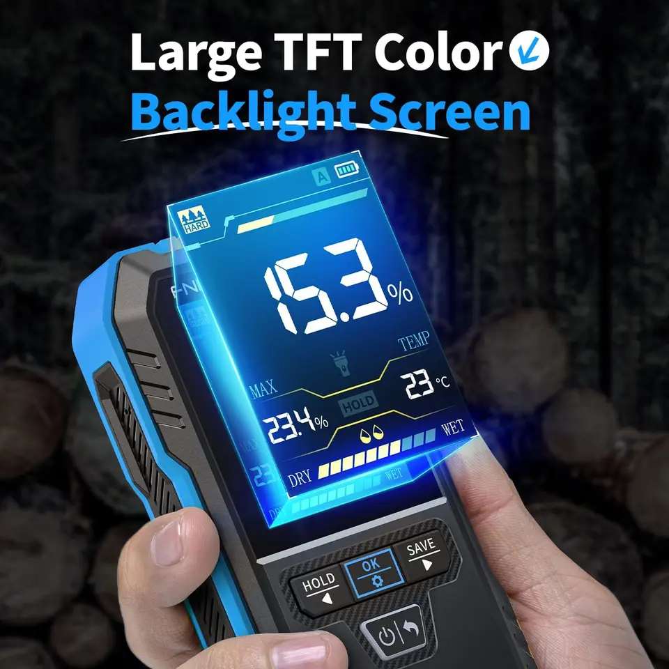 Rechargeable Pinless Wood Moisture Meter WMT-10 | Non-contact Timber Humidity | Built-in Flashlight - Thumbnail 3
