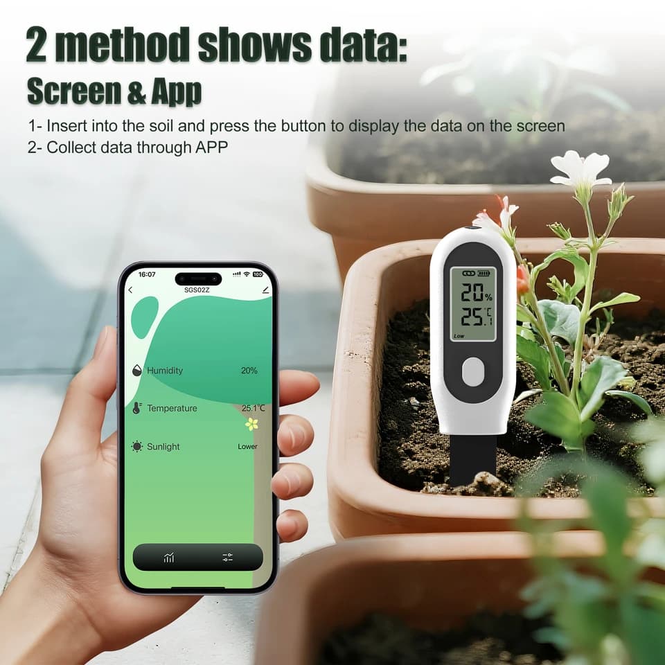 Zigbee Soil Moisture Meter | Temp & Humidity LCD Display | Smart App Control for Plants - Thumbnail 3