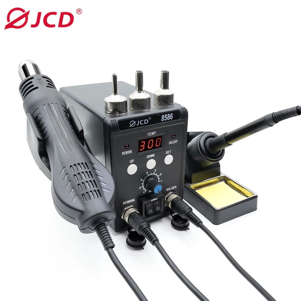 Soldering Iron & Hot Air Rework Station | 2-in-1 Desoldering Tool | JCD 8586 Kit - Thumbnail 2