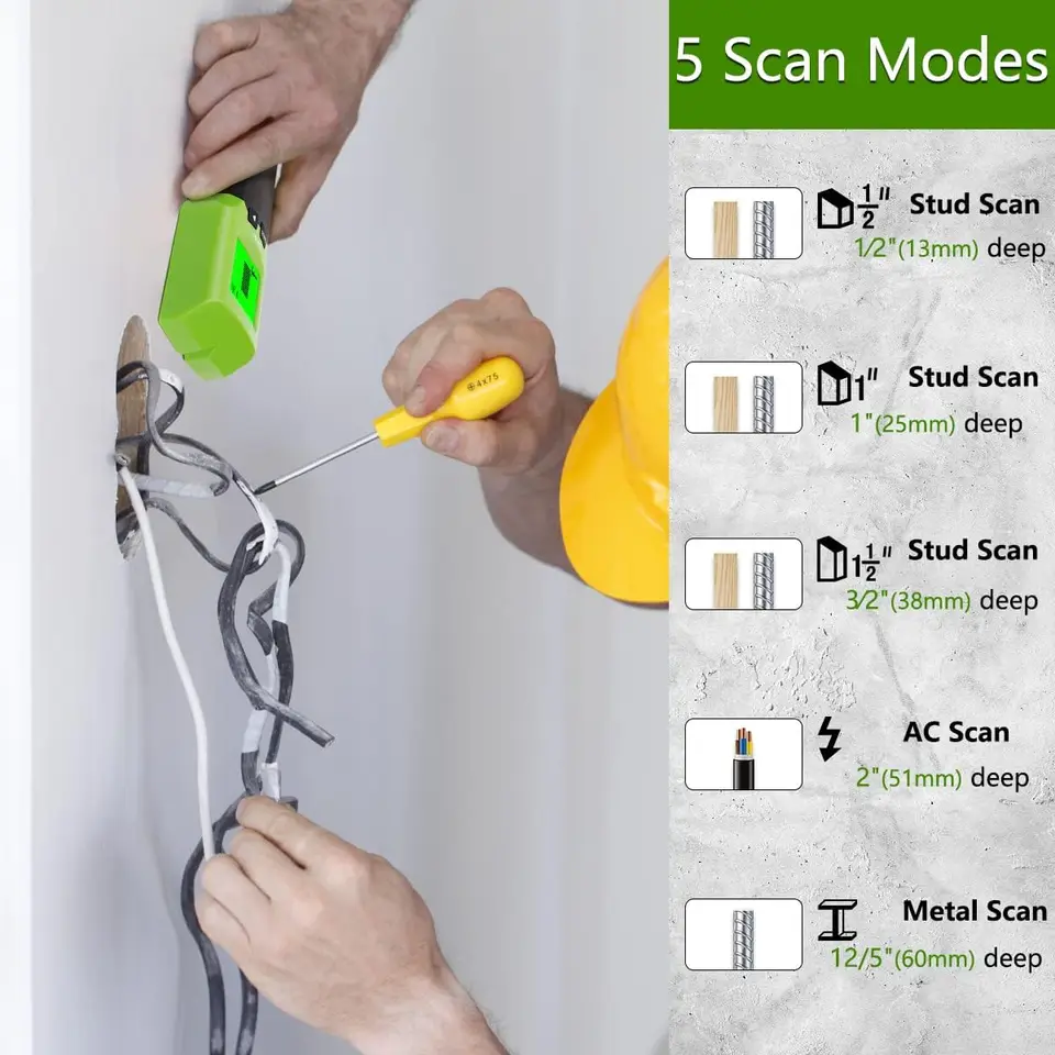 Huepar Stud Finder | 5-in-1 Wall Scanner | Wood, AC Wire & Metal Detection - Thumbnail 4