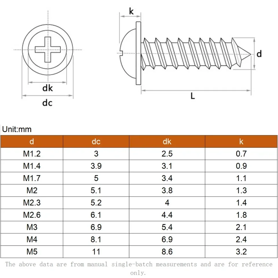 Stainless 304 Steel Phillips Pan Head Self Tapping Screw | PWA Washer Head | M1.4-M5 - Thumbnail 4