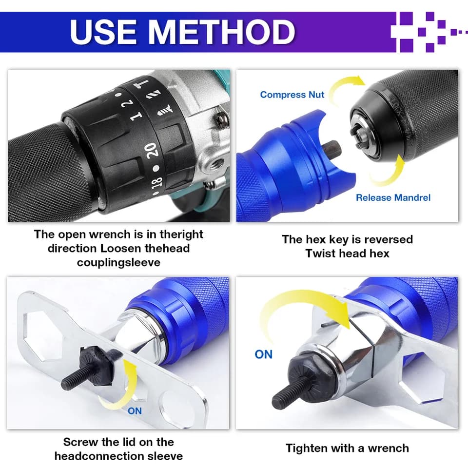 Electric Rivet Nut Gun Converter | M3-M10 Drill Attachment | Cordless Riveting Tool - Thumbnail 5