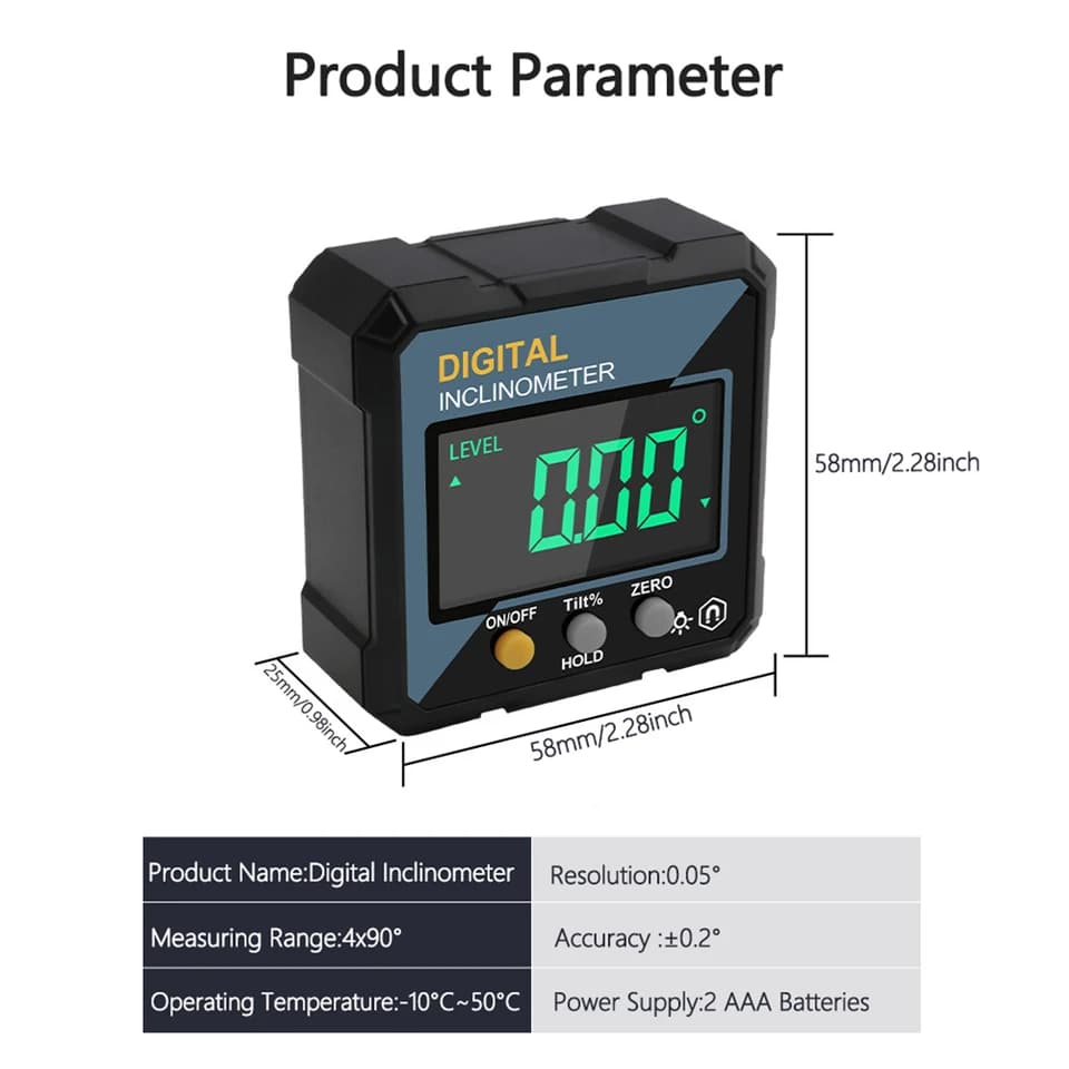 4-Sided Magnetic Digital Laser Level | Dual Laser Inclinometer | Angle Measuring Tool - Thumbnail 2