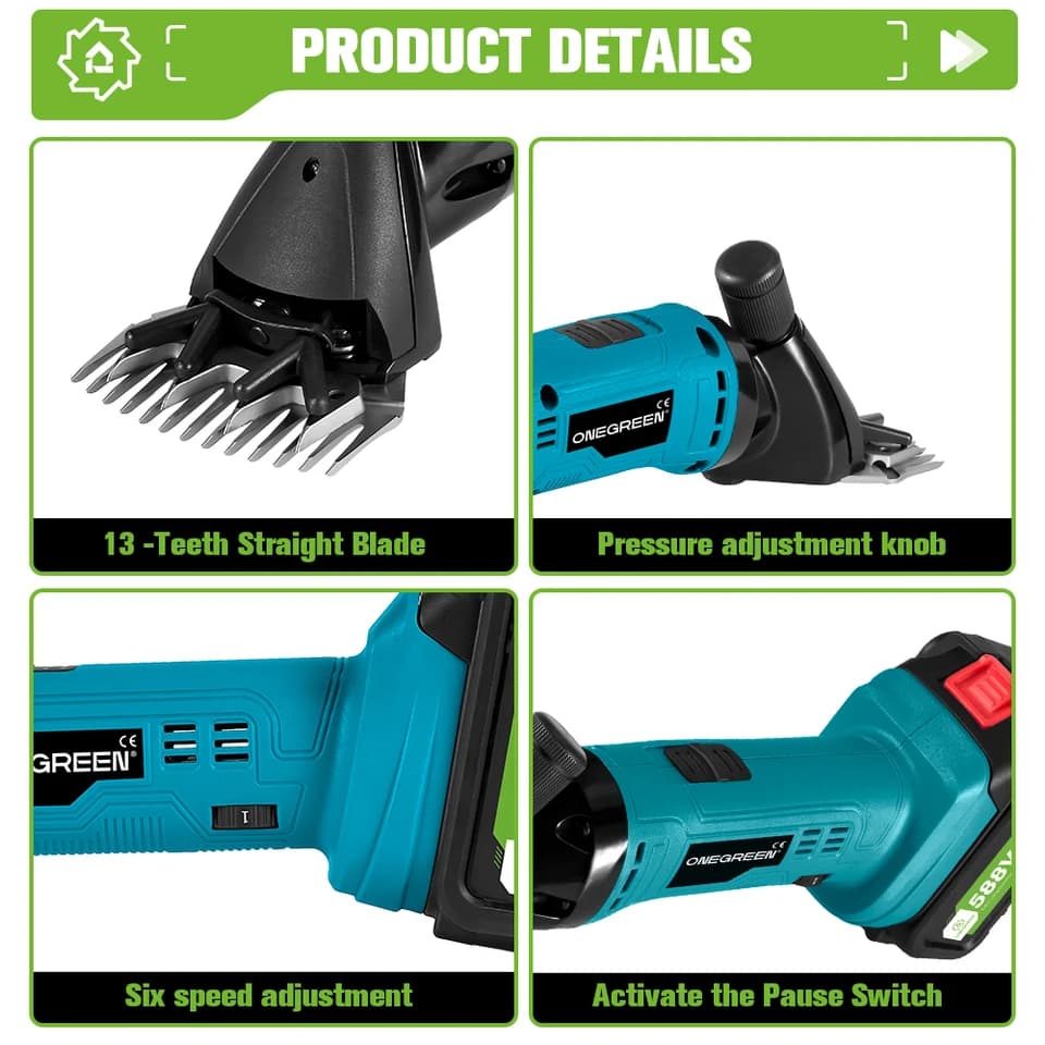 ONEGREEN 6 Speed Sheep Shears | 13 Teeth Electric Clipper | For Makita 18V Battery - Thumbnail 4