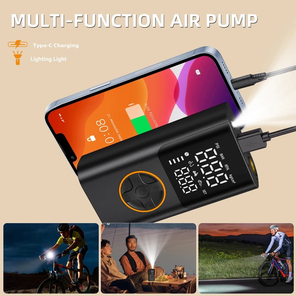 Cordless Tyre Inflator | 150 PSI Digital Air Compressor | Car, Bike, Ball - Thumbnail 5