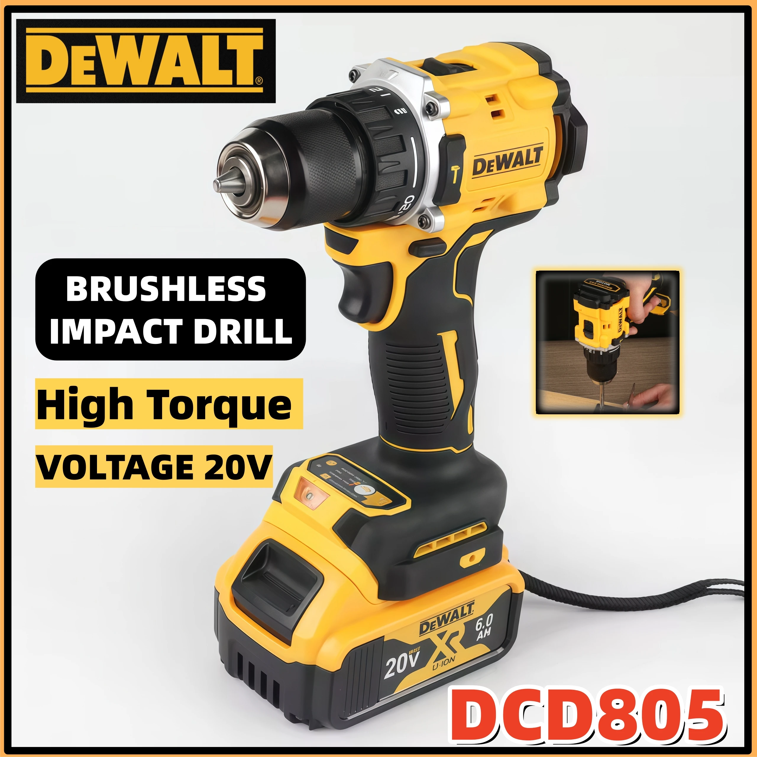 DeWalt DCD805 Brushless Impact Driver | 20V MAX Cordless Drill Kit with 5Ah Battery & Fast Charger